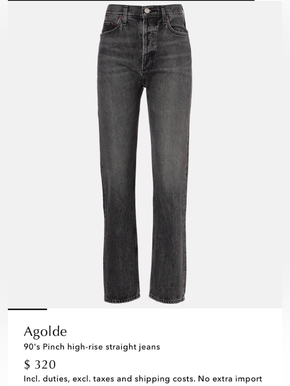 Agolde 90s Black High-Rise Straight Jeans with Button Fly